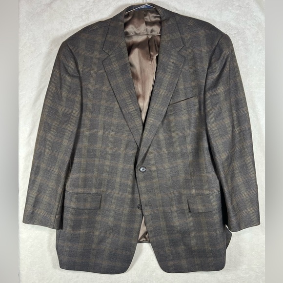 Hart Schaffner Marx HSM Made in USA 48R 100% Wool Brown Checkered Blazer - Picture 2 of 11